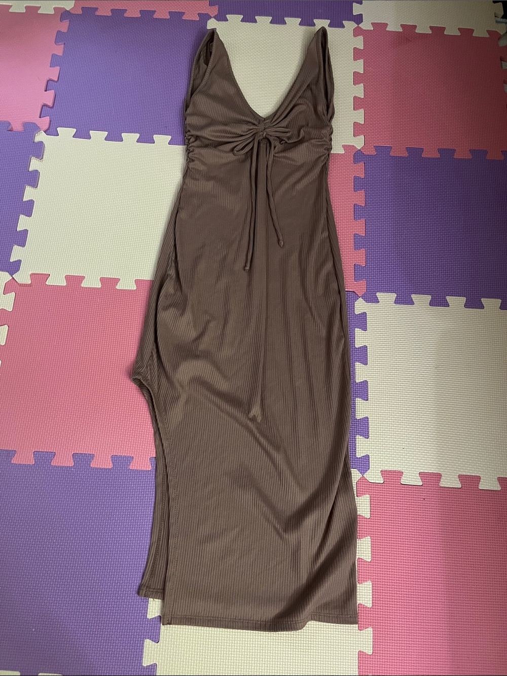 Sleeveless Ribbed Midi Dress with Front Tie